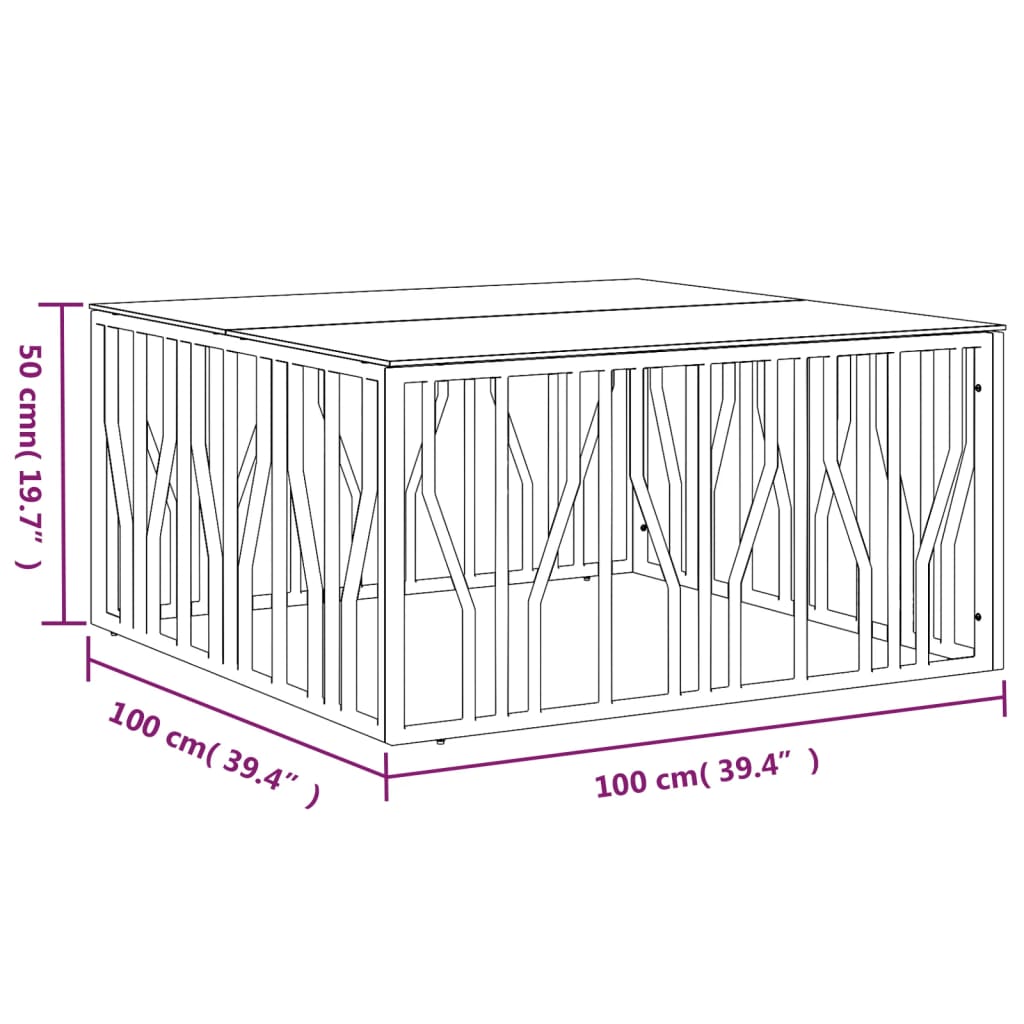 Table basse 100x100x50 cm acier inoxydable et verre