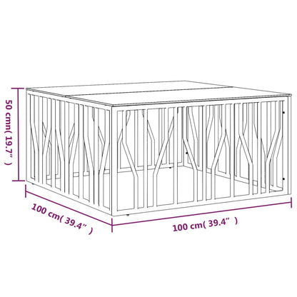 Table basse 100x100x50 cm acier inoxydable et verre