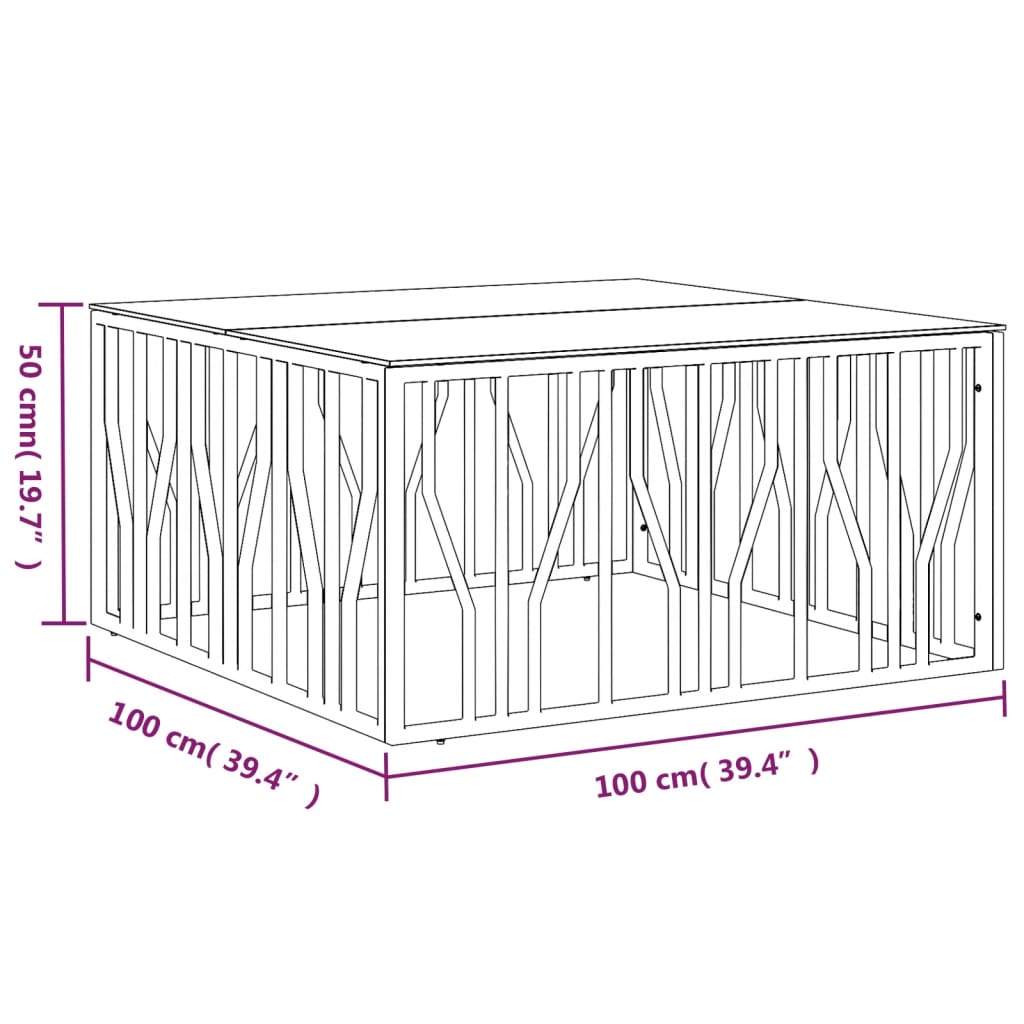 Table basse doré 100x100x50 cm acier inoxydable et verre