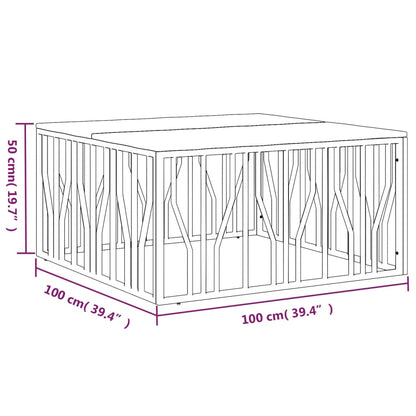 Table basse argenté acier inoxydable/bois massif récupération