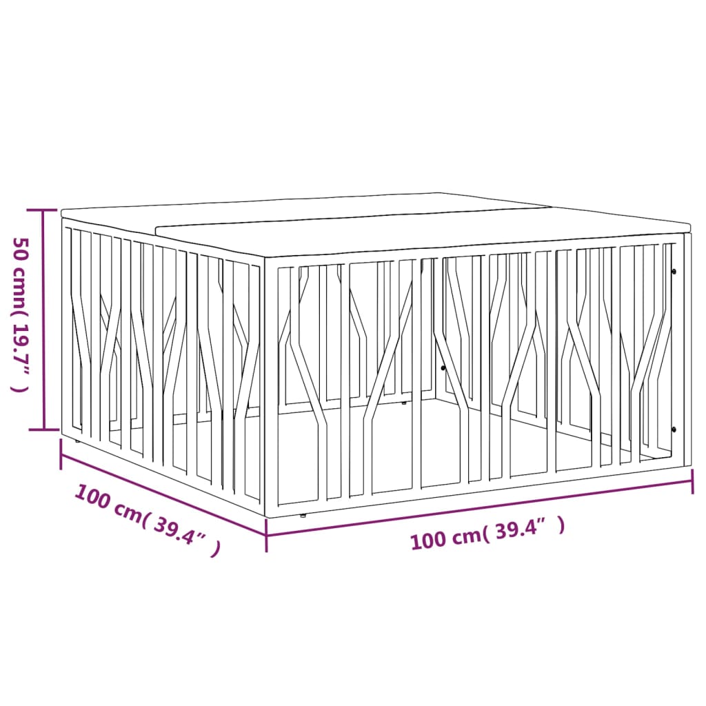 Table basse doré acier inoxydable et bois massif récupération