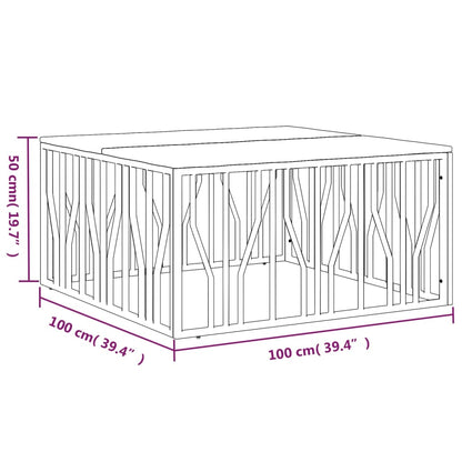 Table basse doré acier inoxydable et bois massif récupération