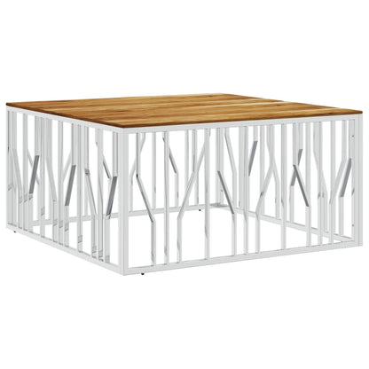 Table basse argenté acier inoxydable et bois massif d'acacia