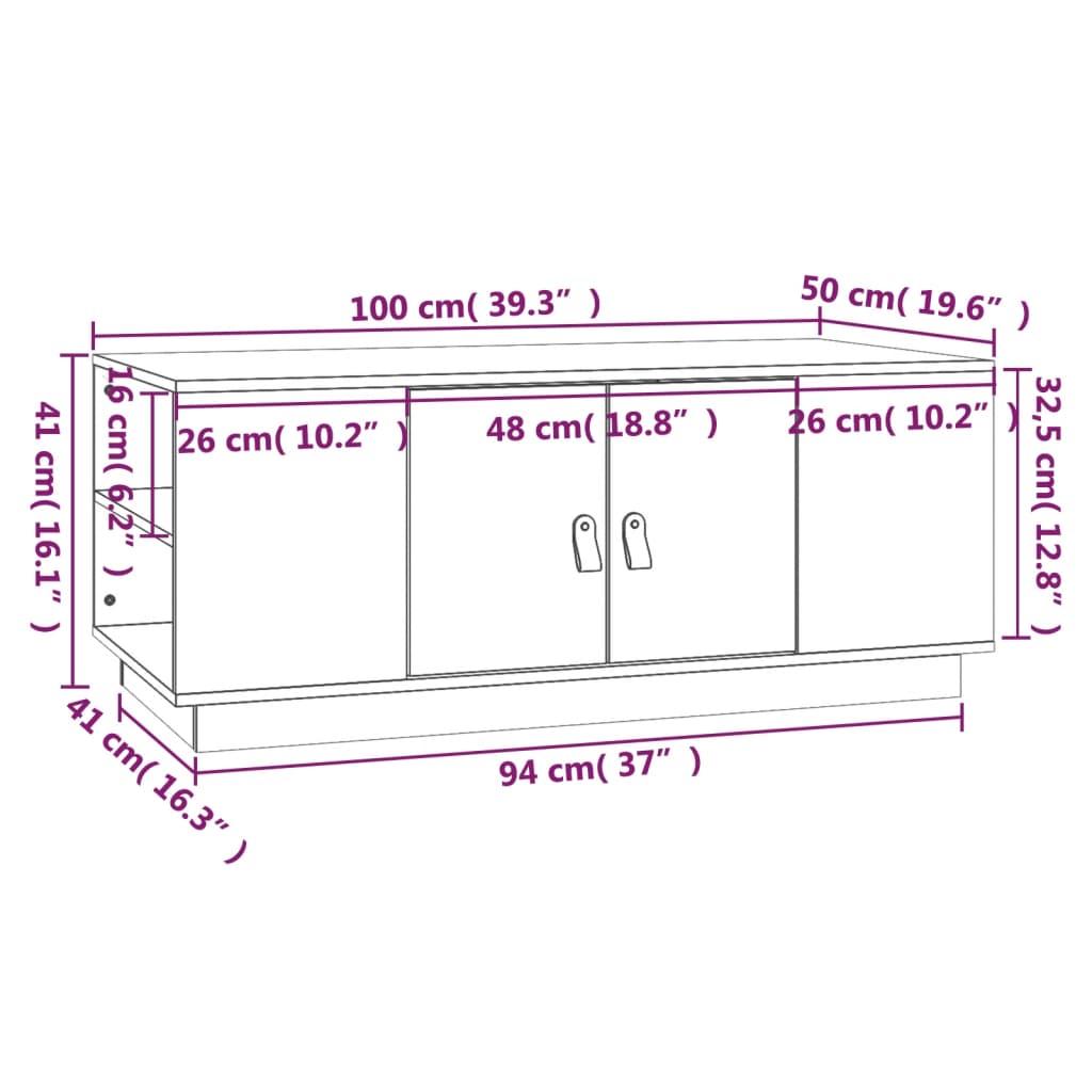 Table basse Blanc 100x50x41 cm Bois massif de pin