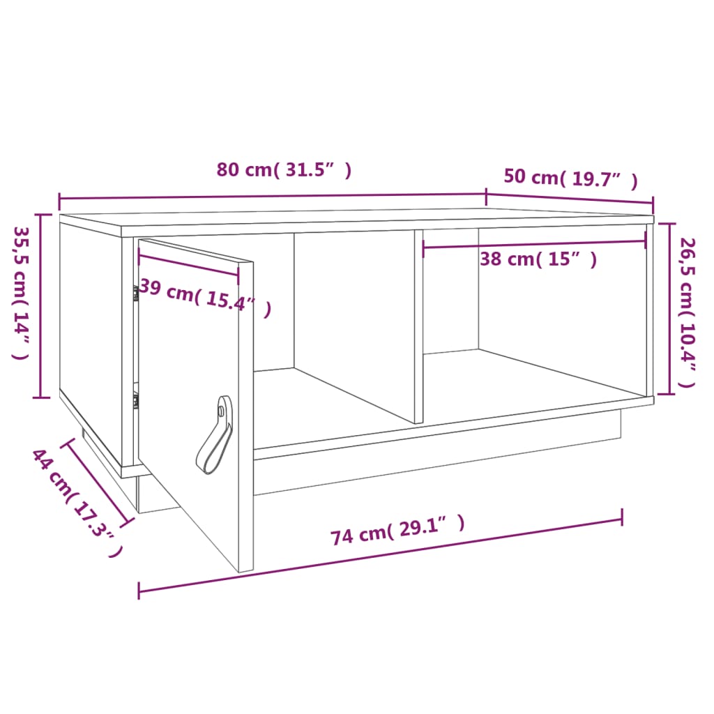 Table basse Blanc 80x50x35,5 cm Bois massif de pin