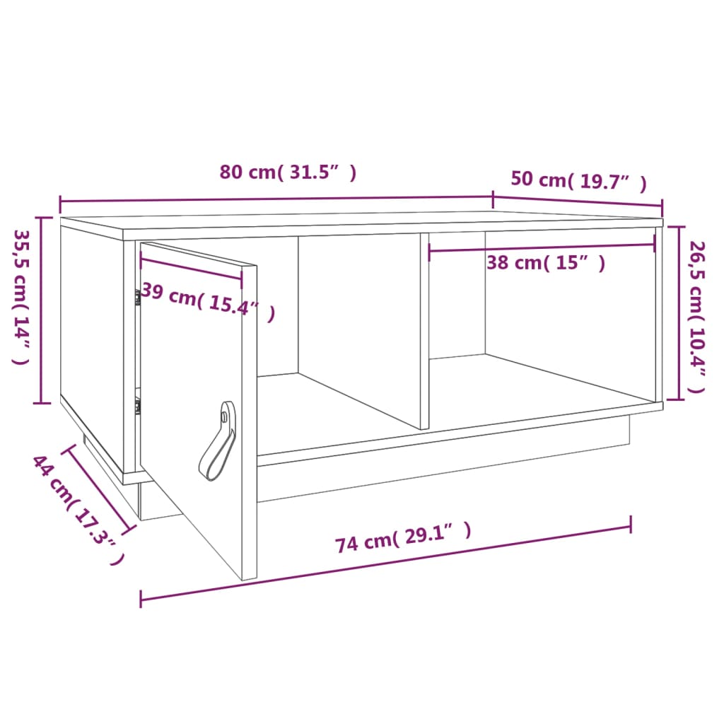 Table basse Noir 80x50x35,5 cm Bois massif de pin