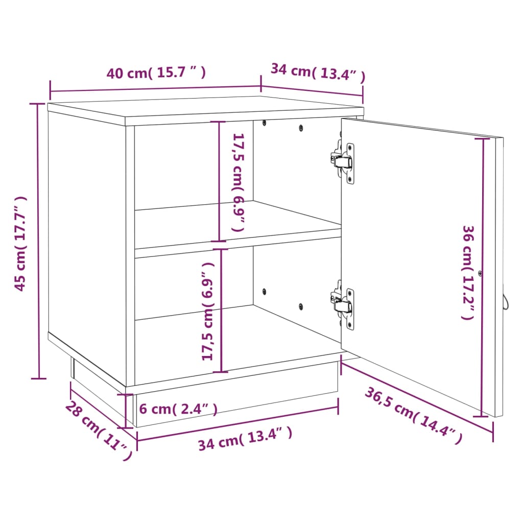 Table de chevet Blanc 40x34x45 cm Bois de pin massif