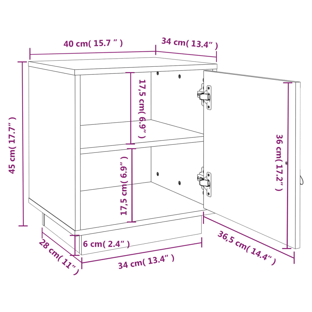 Table de chevet Gris 40x34x45 cm Bois de pin massif