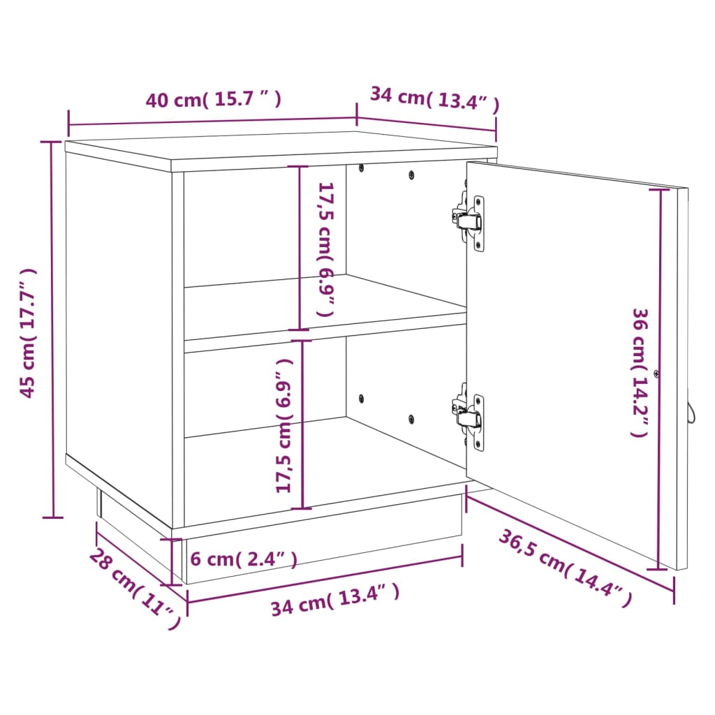 Tables de chevet 2 pcs Noir 40x34x45 cm Bois de pin massif