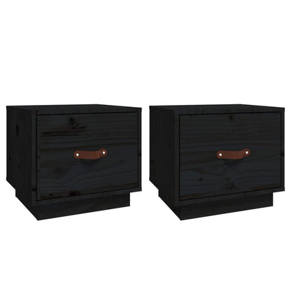 Tables de chevet 2 pcs Noir 40x34x35 cm Bois de pin massif