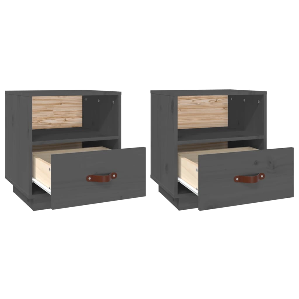 Tables de chevet 2 pcs Gris 40x34x45 cm Bois de pin massif