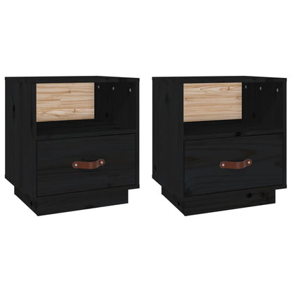 Tables de chevet 2 pcs Noir 40x34x45 cm Bois de pin massif