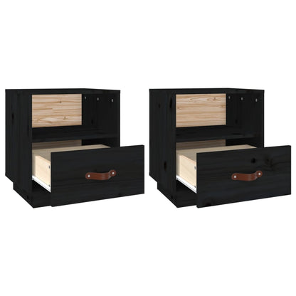 Tables de chevet 2 pcs Noir 40x34x45 cm Bois de pin massif