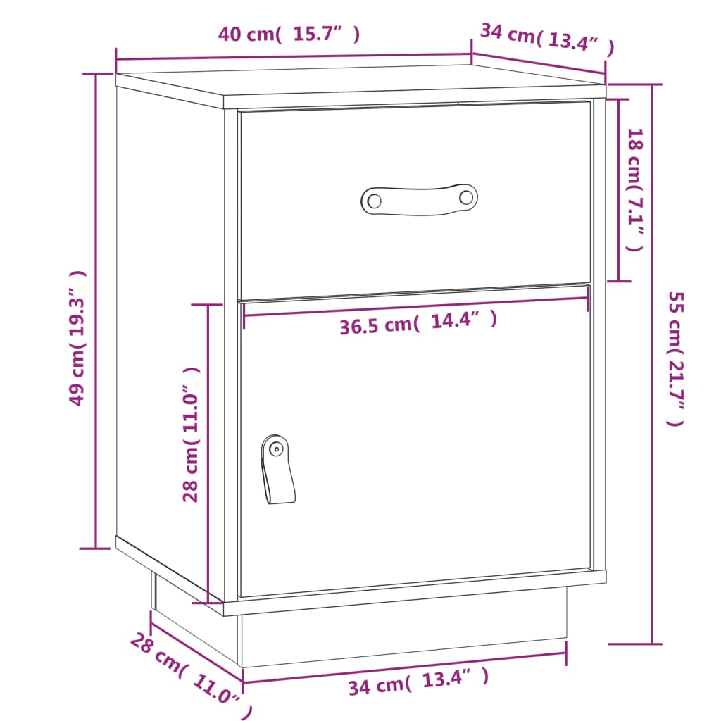 Table de chevet Gris 40x34x55 cm Bois de pin massif