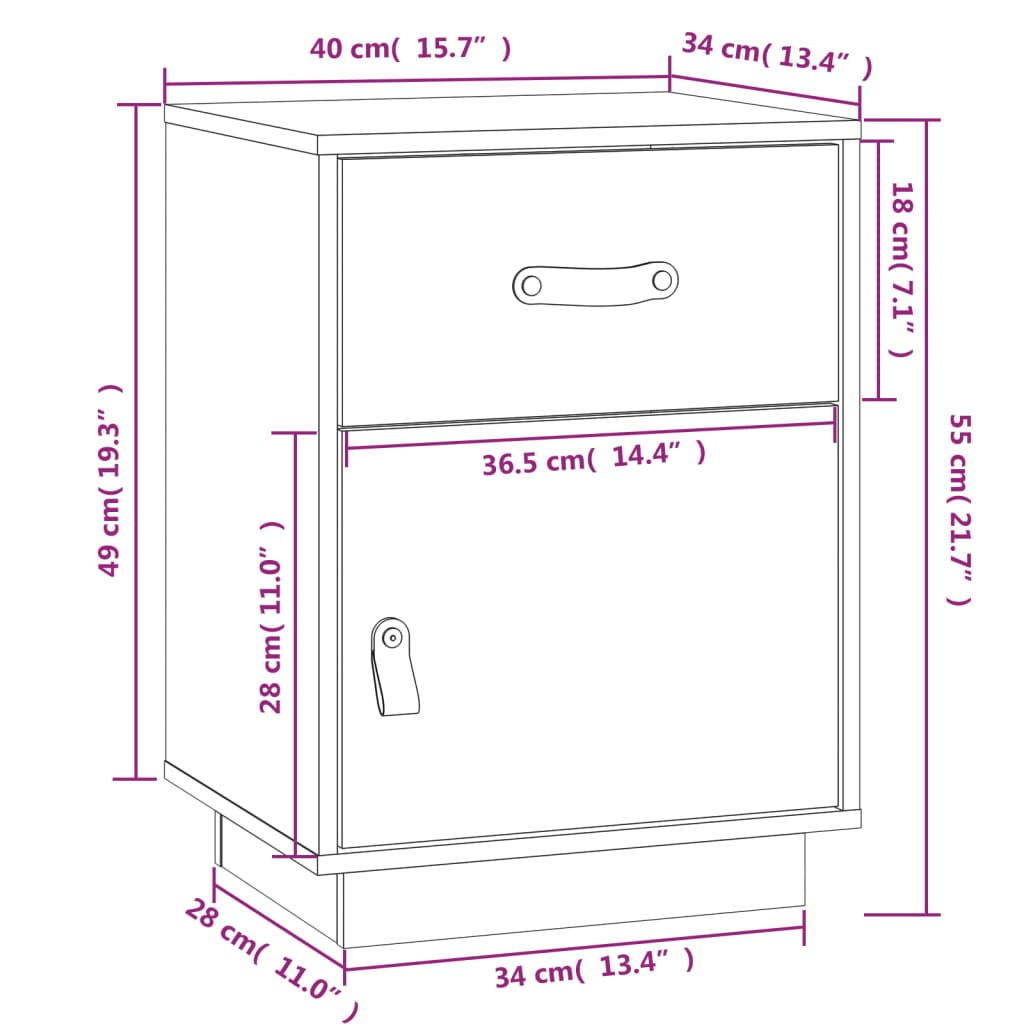 Table de chevet Noir 40x34x55 cm Bois de pin solide