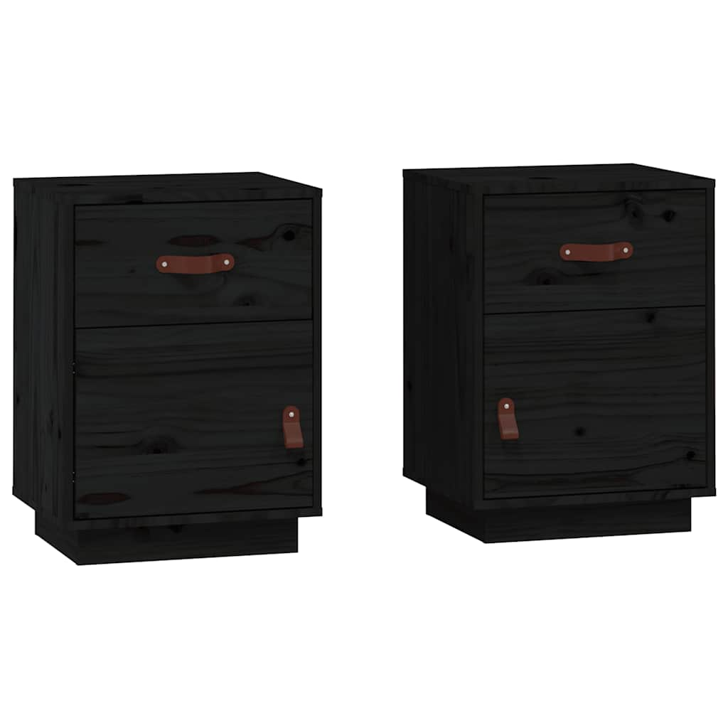 Tables de chevet 2 pcs Noir 40x34x55 cm Bois de pin massif