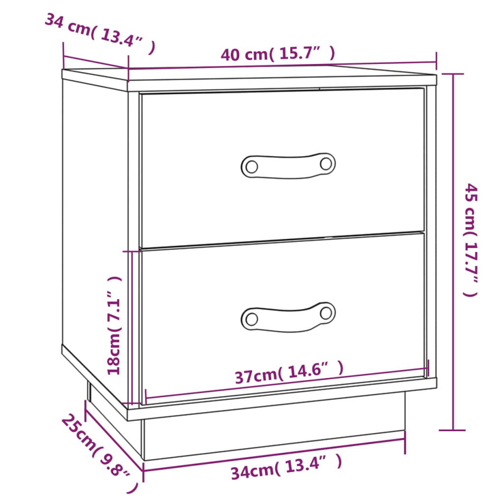  vidaXL Table de chevet Blanc 40x34x45 cm Bois de pin massif