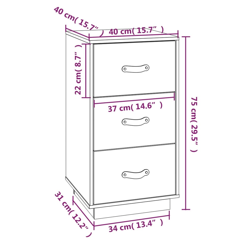  vidaXL Table de chevet Marron miel 40x40x75 cm Bois de pin solide