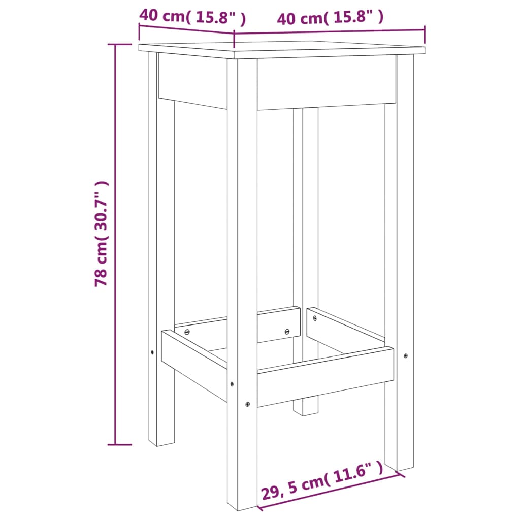 Chaises de bar lot de 2 blanc 40x40x78 cm bois de pin solide