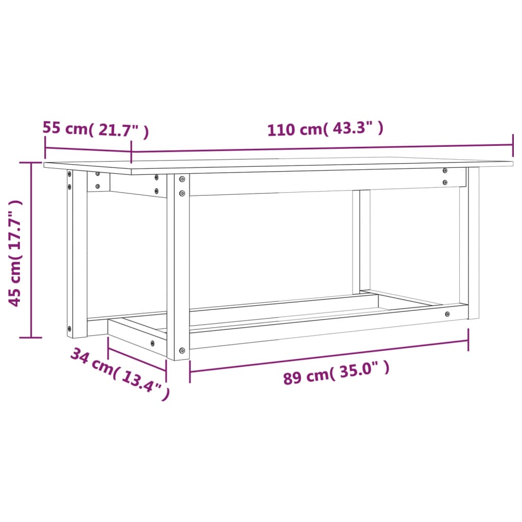 Table basse Blanc 110x55x45 cm Bois massif de pin