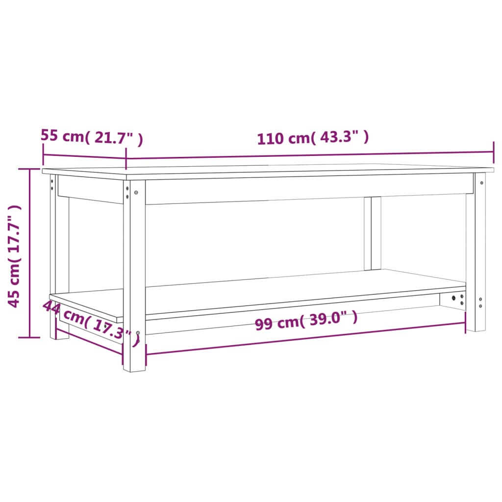 Table basse Noir 110x55x45 cm Bois massif de pin