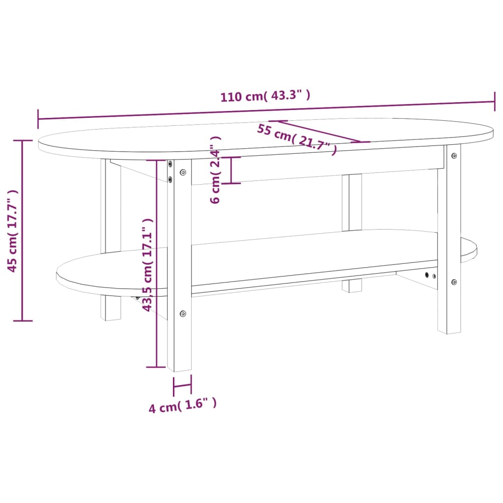 Table basse Blanc 110x55x45 cm Bois massif de pin