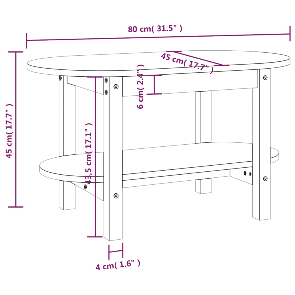 Table basse 80x45x45 cm Bois massif de pin