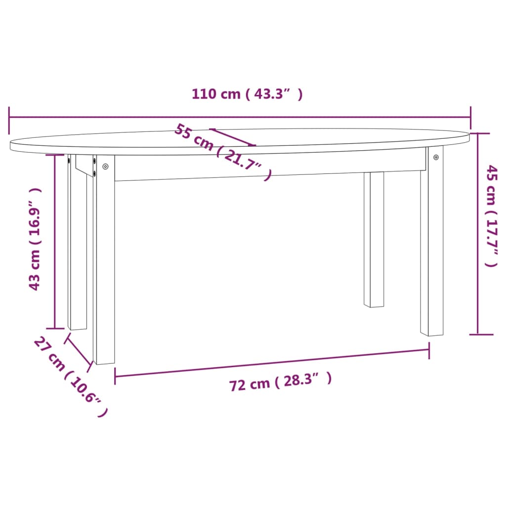 Table basse Blanc 110x55x45 cm Bois massif de pin