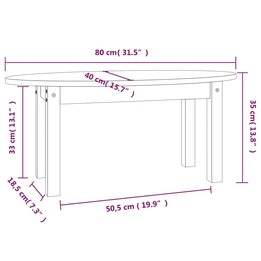 Table basse Blanc 80x40x35 cm Bois massif de pin