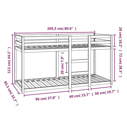 Lit superposé sans matelas blanc 80x200 cm bois de pin massif