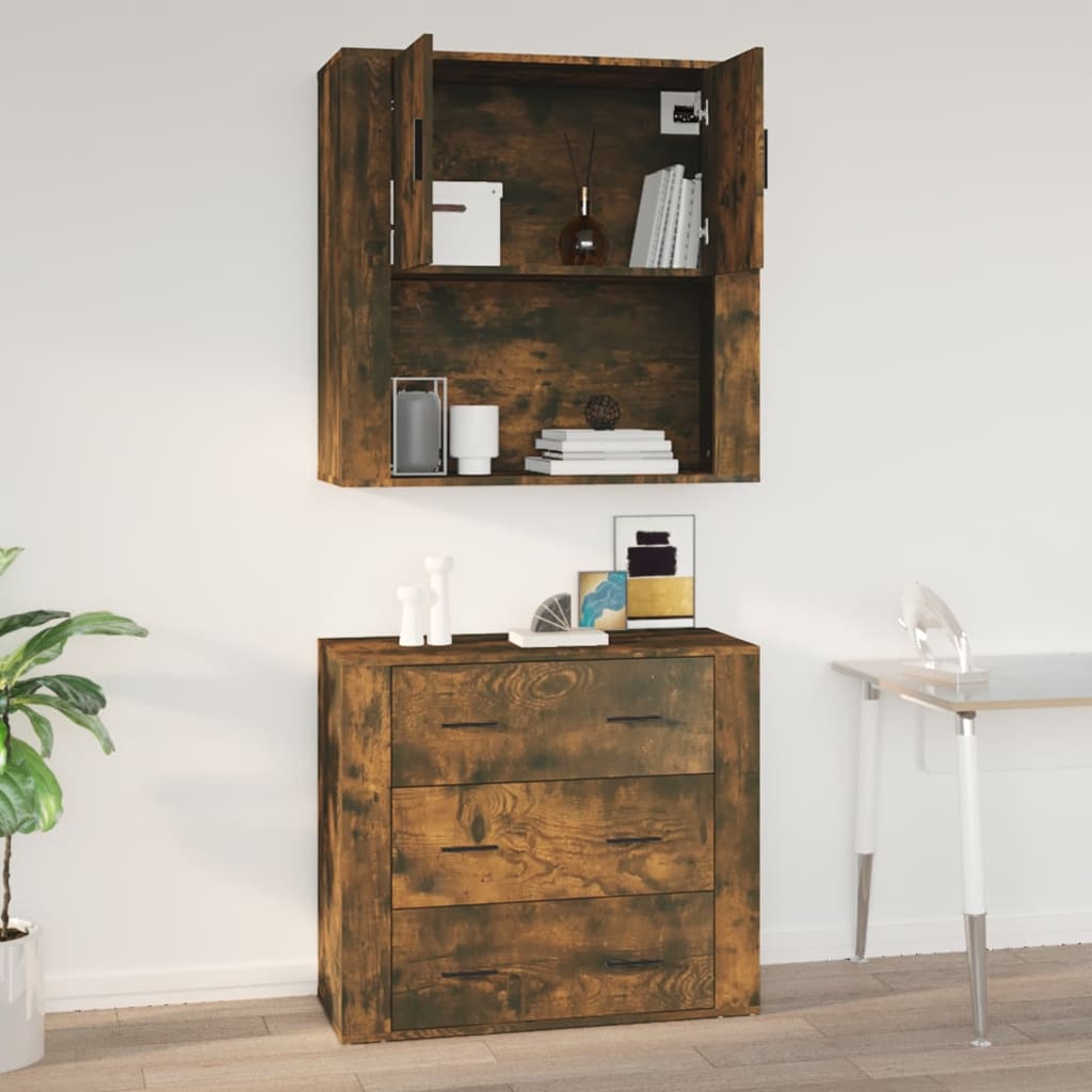 Armoire murale Chêne fumé 80x33x80 cm Bois d'ingénierie