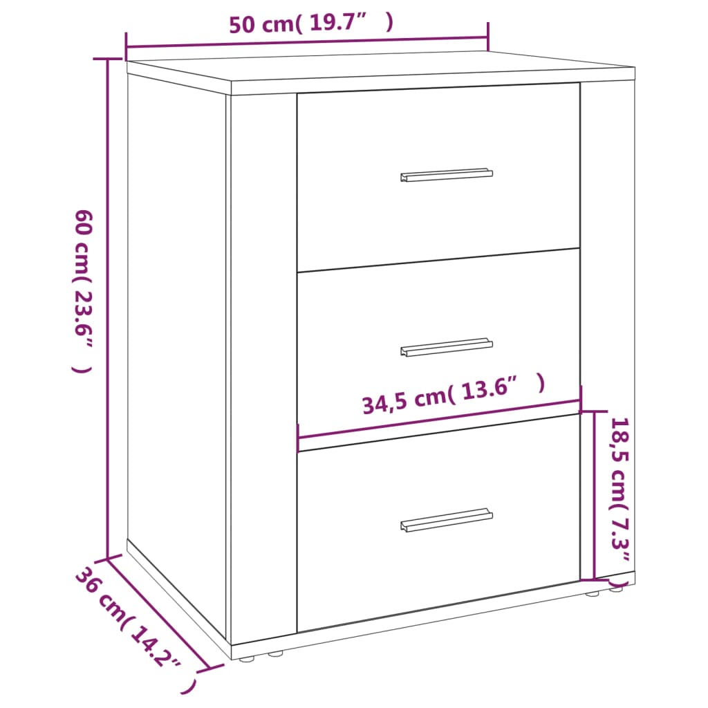 Table de chevet Chêne fumé 50x36x60 cm Bois d'ingénierie