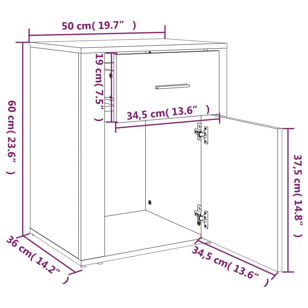 Table de chevet Blanc 50x36x60 cm Bois d'ingénierie