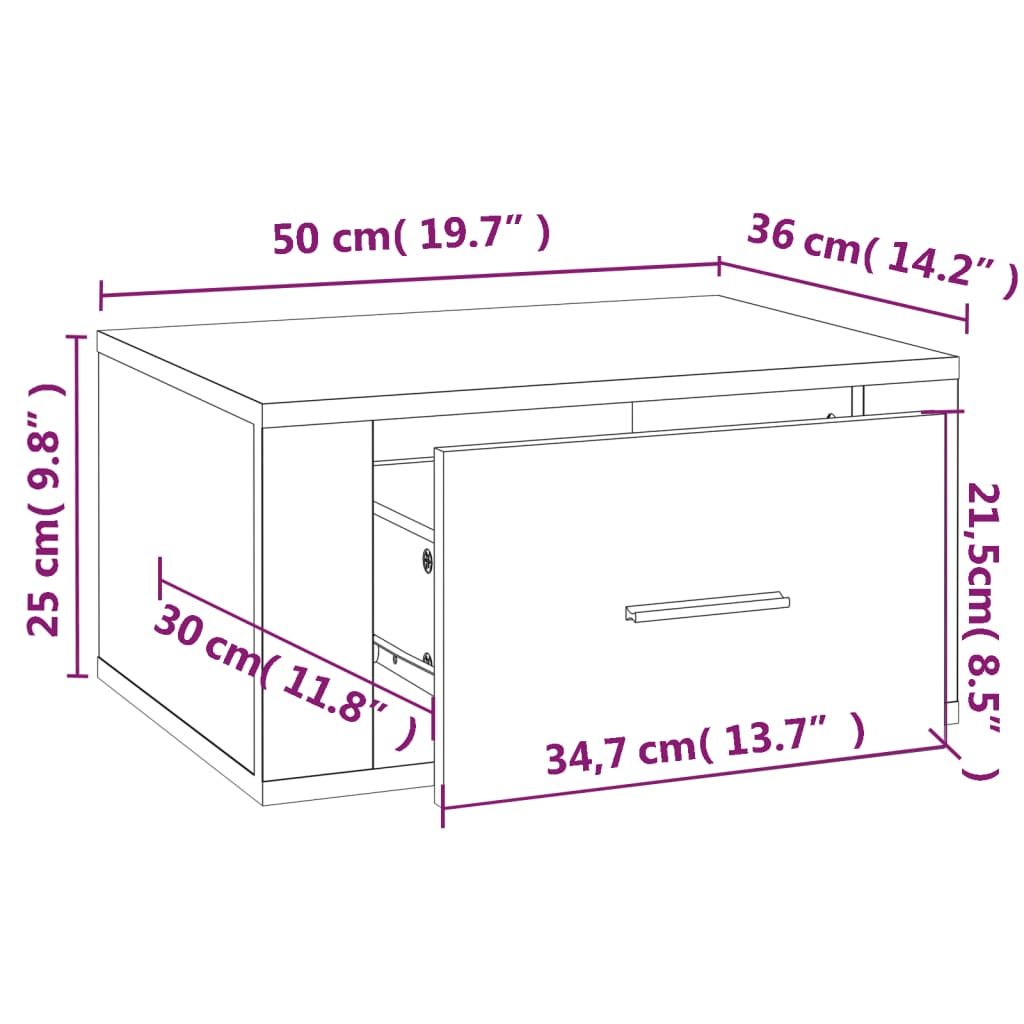 Table de chevet murale Blanc brillant 50x36x25 cm