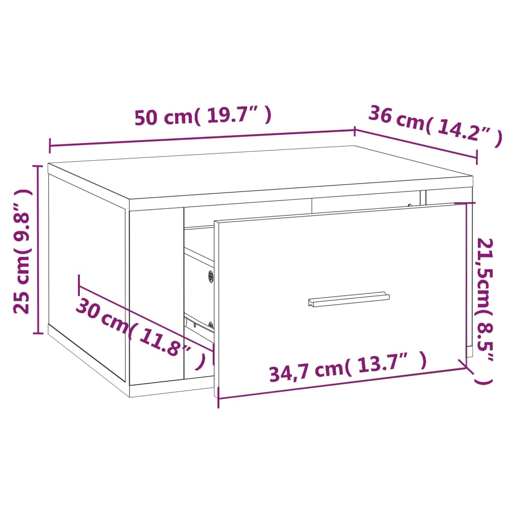 Tables de chevet murales 2 pcs Sonoma gris 50x36x25 cm