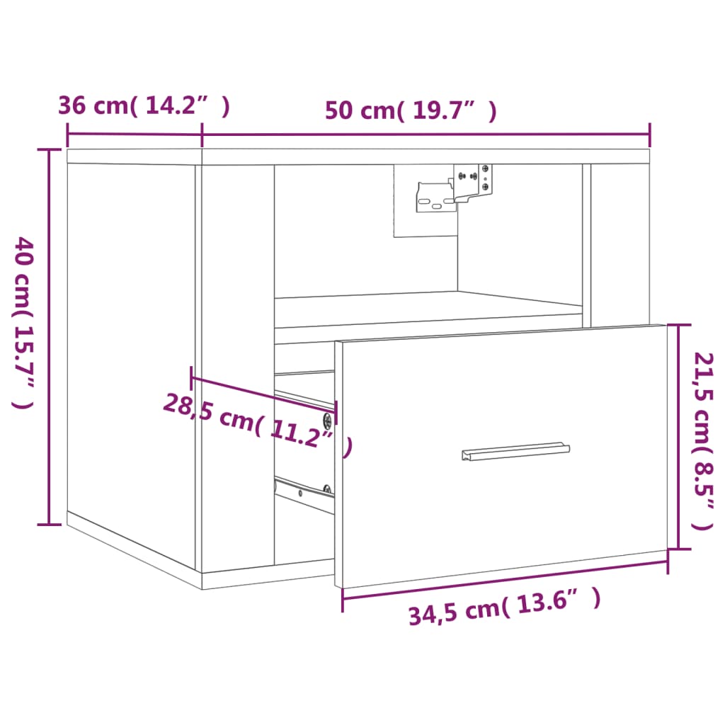 Table de chevet murale Blanc 50x36x40 cm