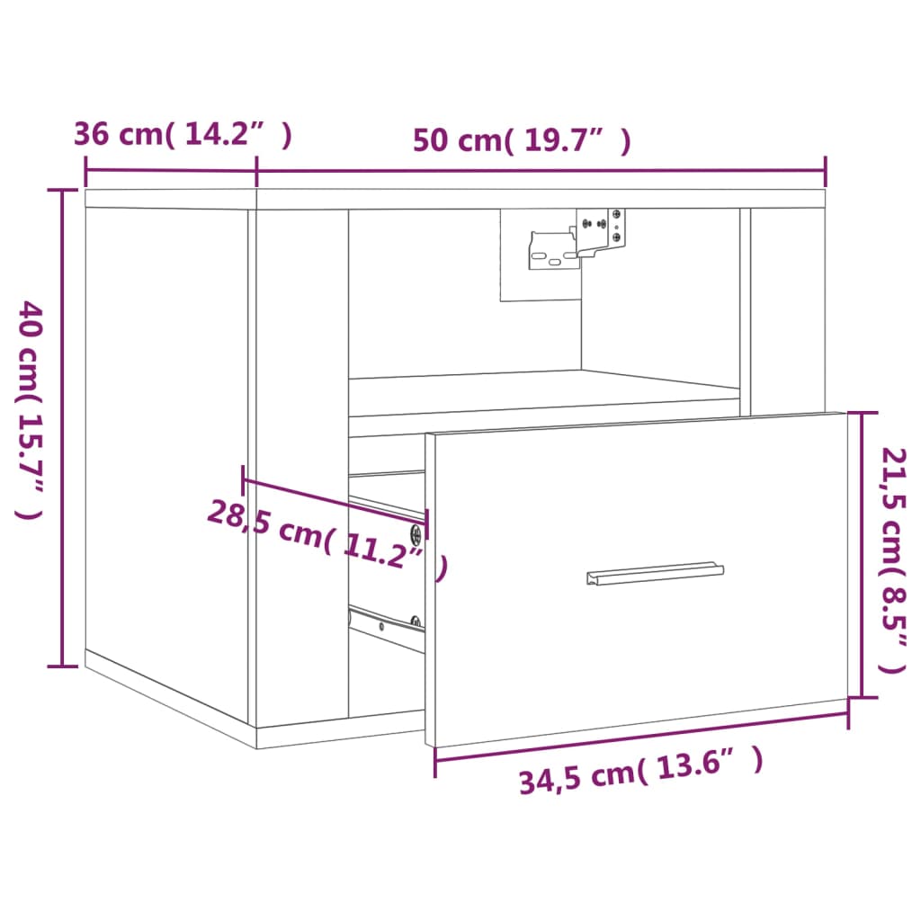 Table de chevet murale Chêne sonoma 50x36x40 cm