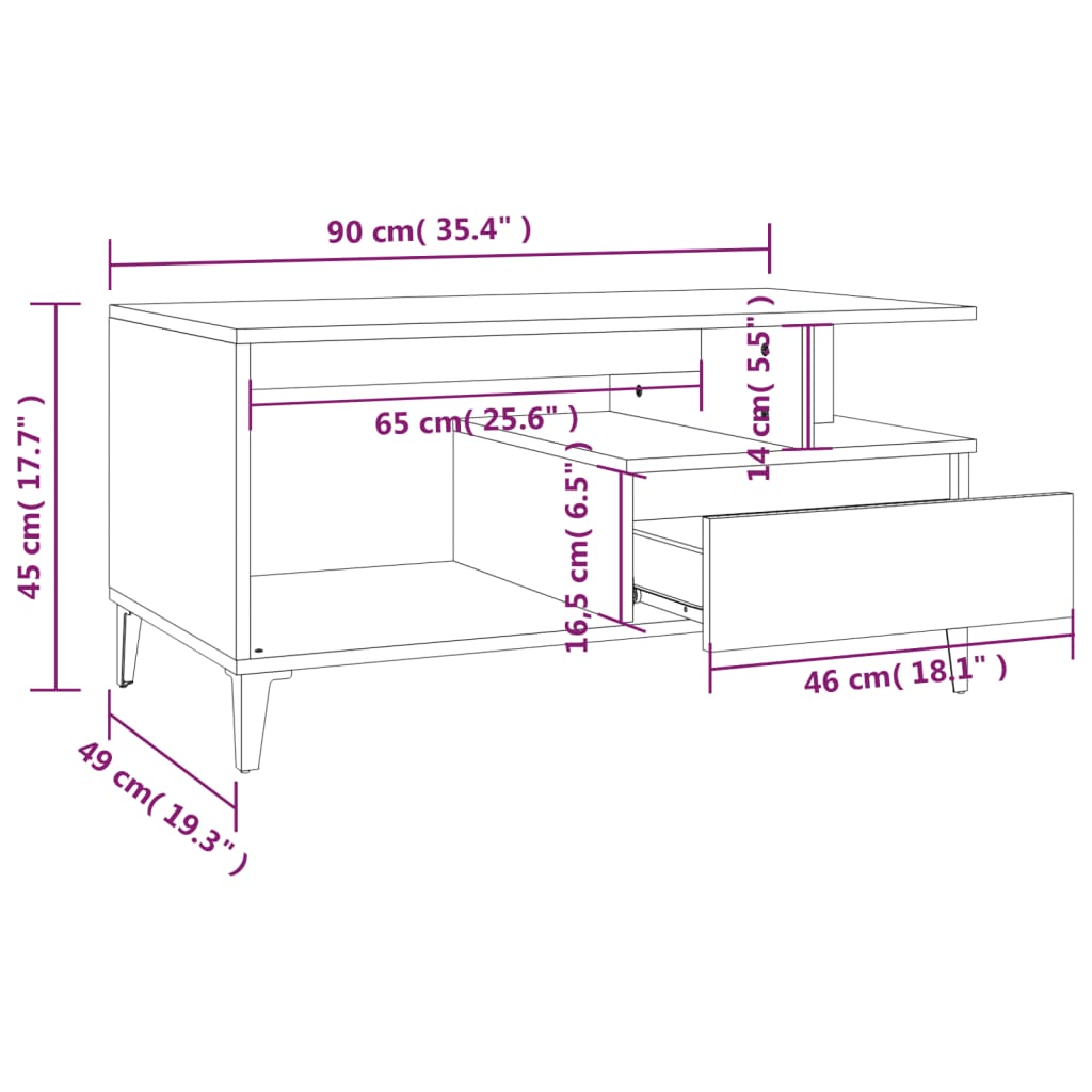 Table basse Gris béton 90x49x45 cm Bois d'ingénierie