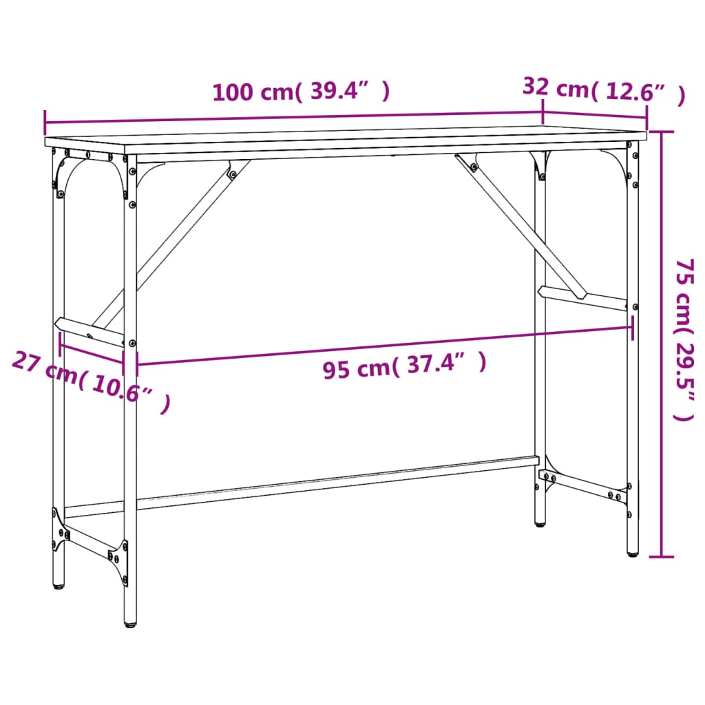 Table console chêne fumé 100x32x75 cm bois d'ingénierie