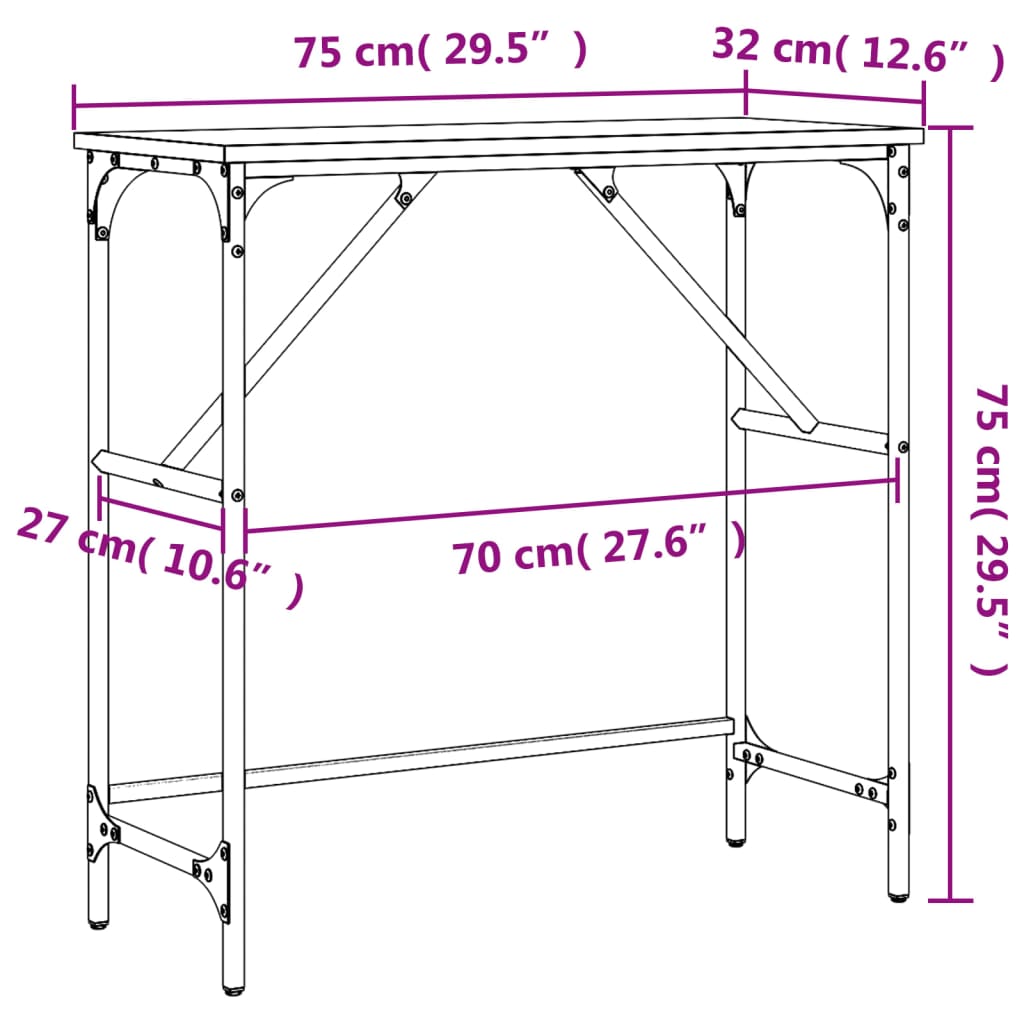 Table console noir 75x32x75 cm bois d'ingénierie