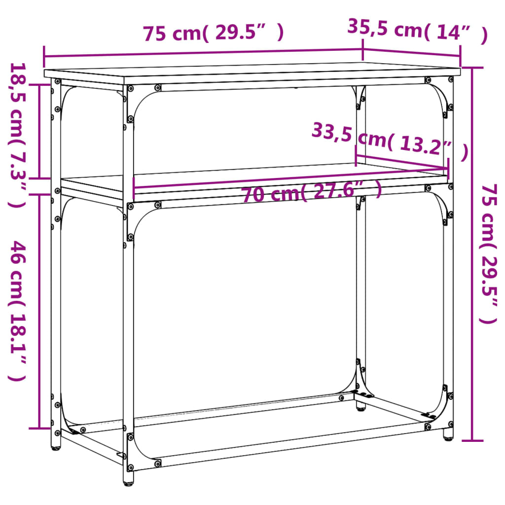 Table console chêne sonoma 75x35,5x75 cm bois d'ingénierie