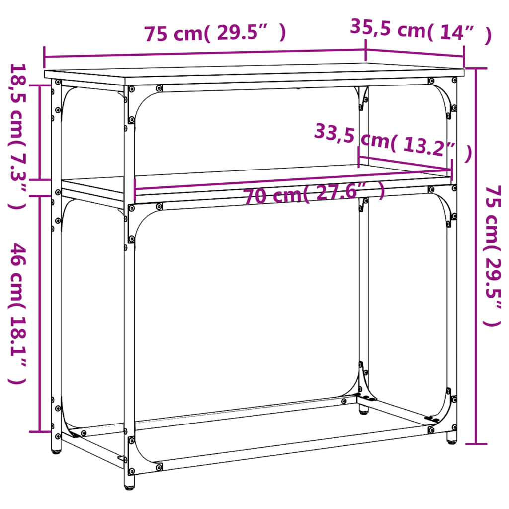 Table console sonoma gris 75x35,5x75 cm bois d'ingénierie