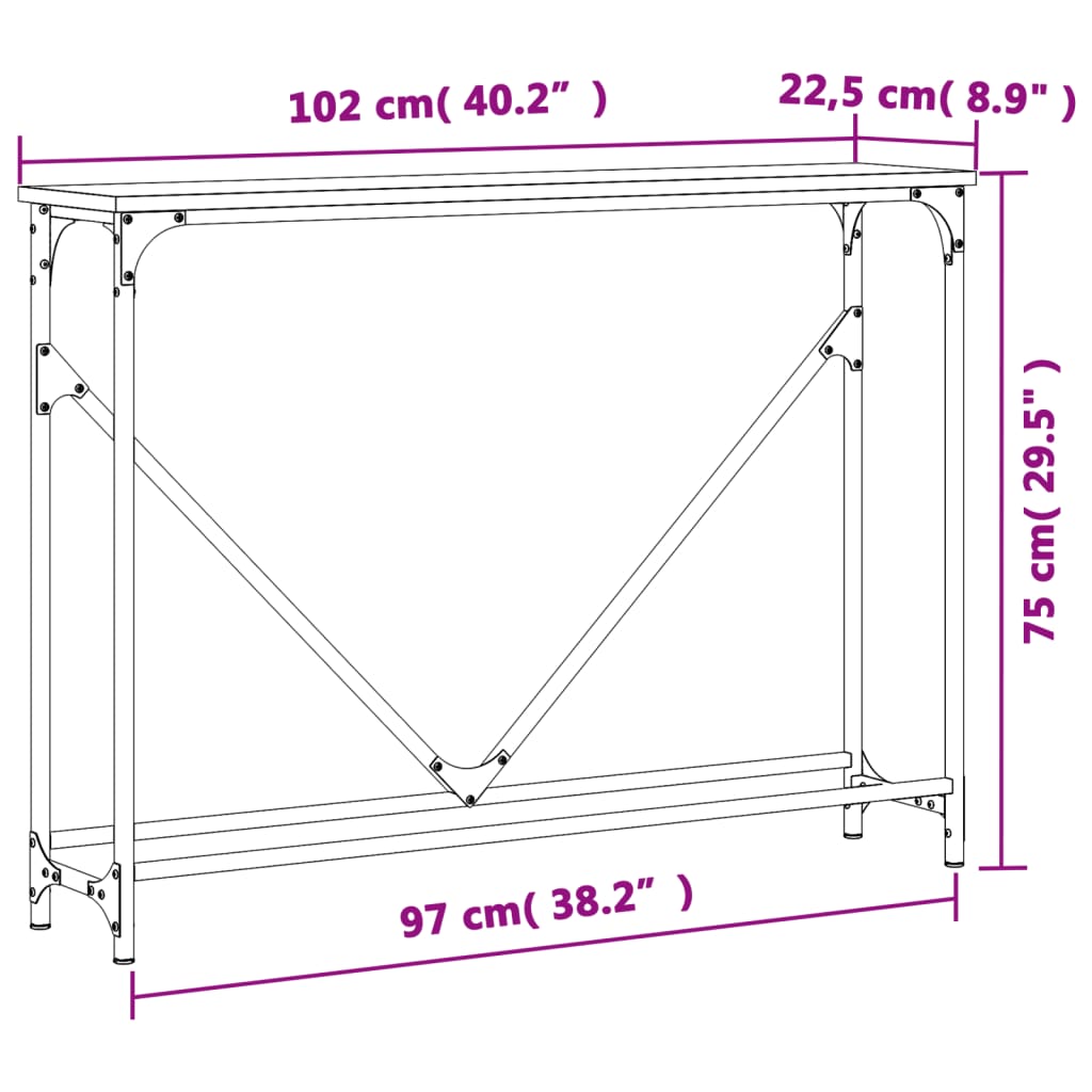 Table console chêne fumé 102x22,5x75 cm bois d'ingénierie