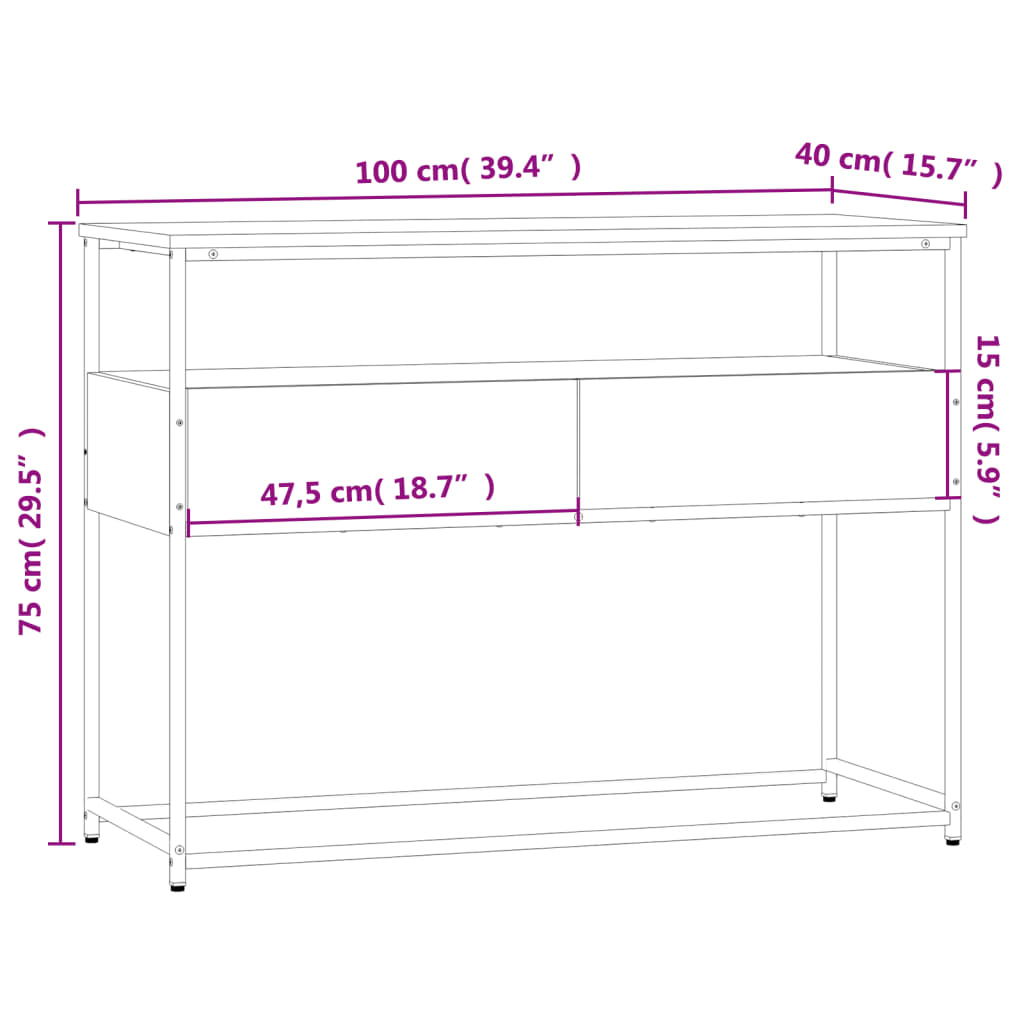 Table console chêne sonoma 100x40x75 cm bois d'ingénierie