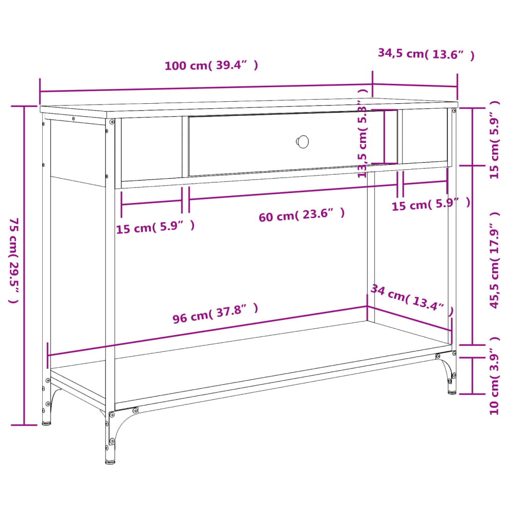 Table console noir 100x34,5x75 cm bois d'ingénierie