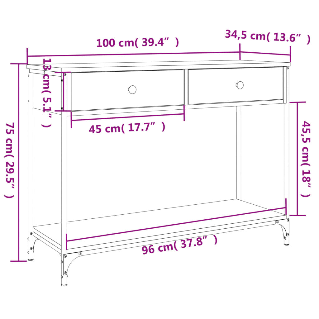 Table console noir 100x34,5x75 cm bois d'ingénierie