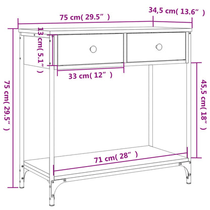 Table console chêne sonoma 75x34,5x75 cm bois d'ingénierie