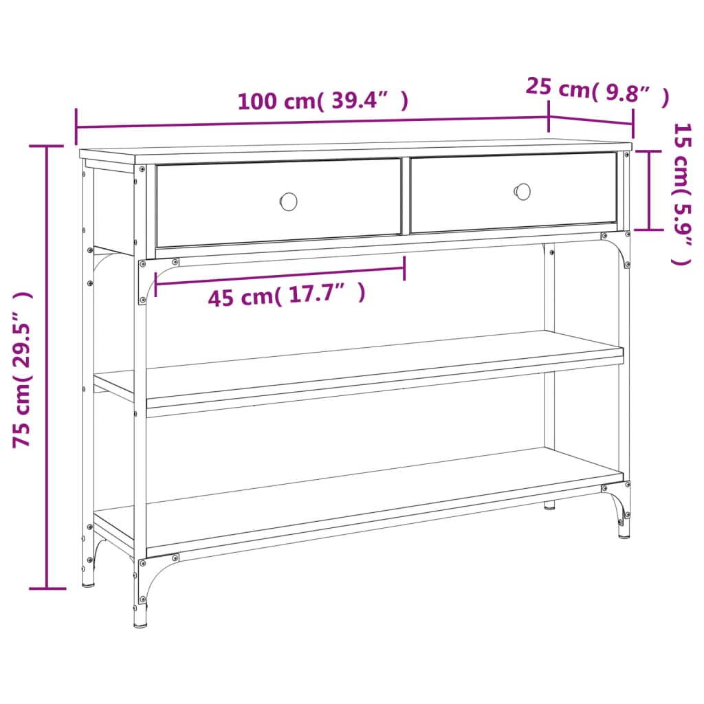 Table console chêne sonoma 100x25x75 cm bois d'ingénierie