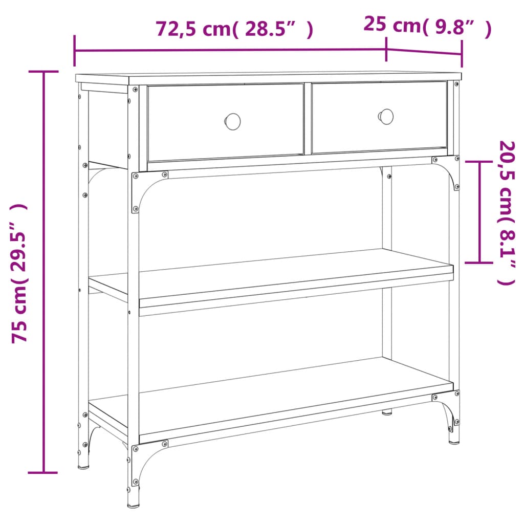 Table console noir 72,5x25x75 cm bois d'ingénierie