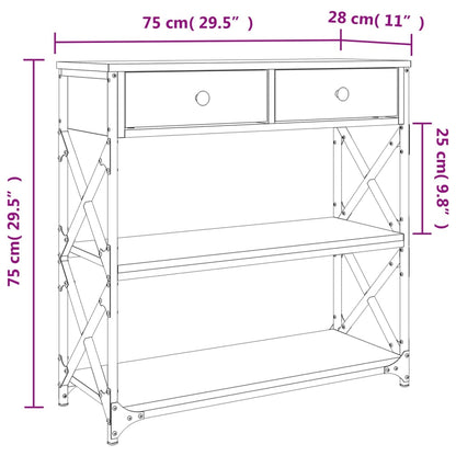 Table console chêne fumé 75x28x75 cm bois d'ingénierie